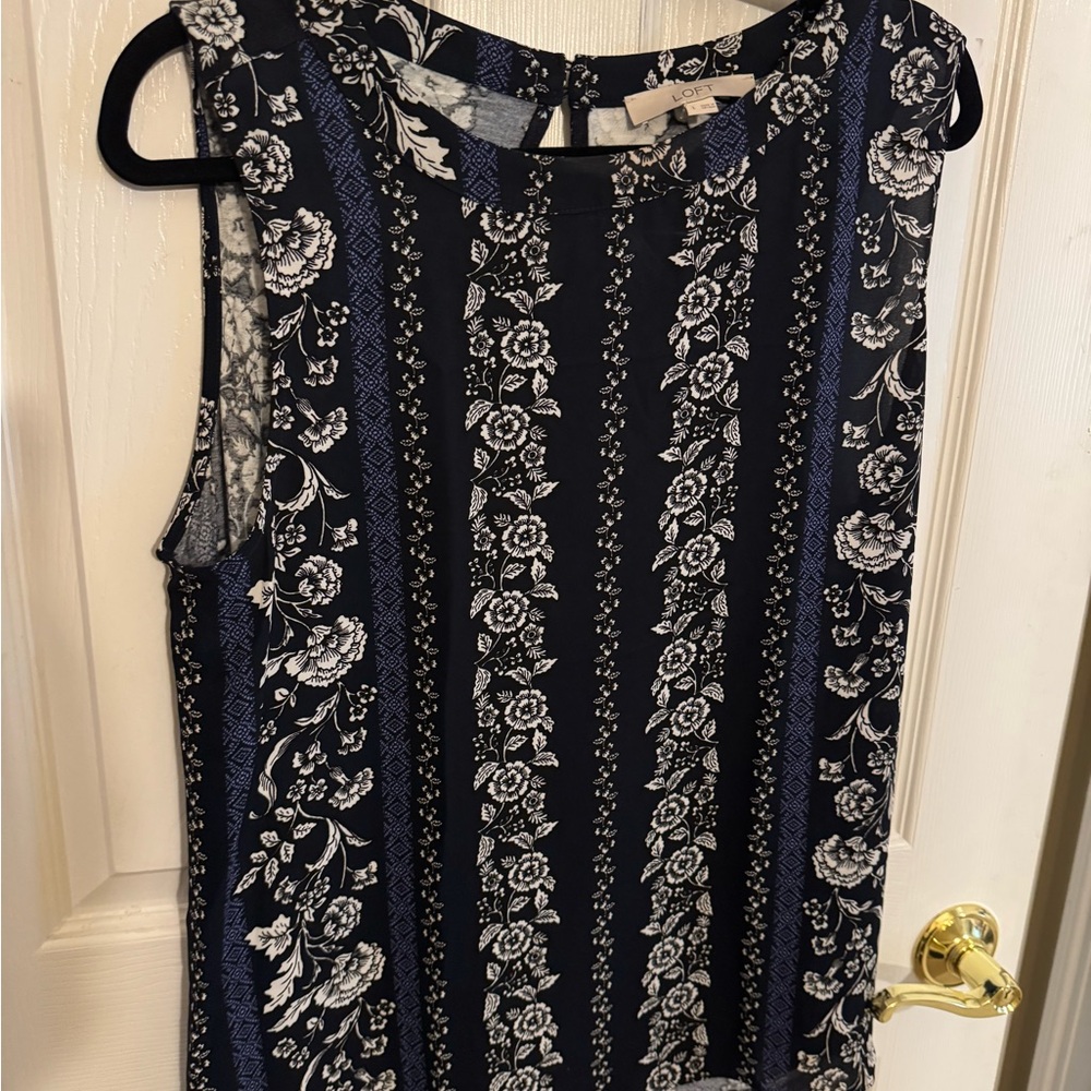 LOFT Navy and White Floral Blouse